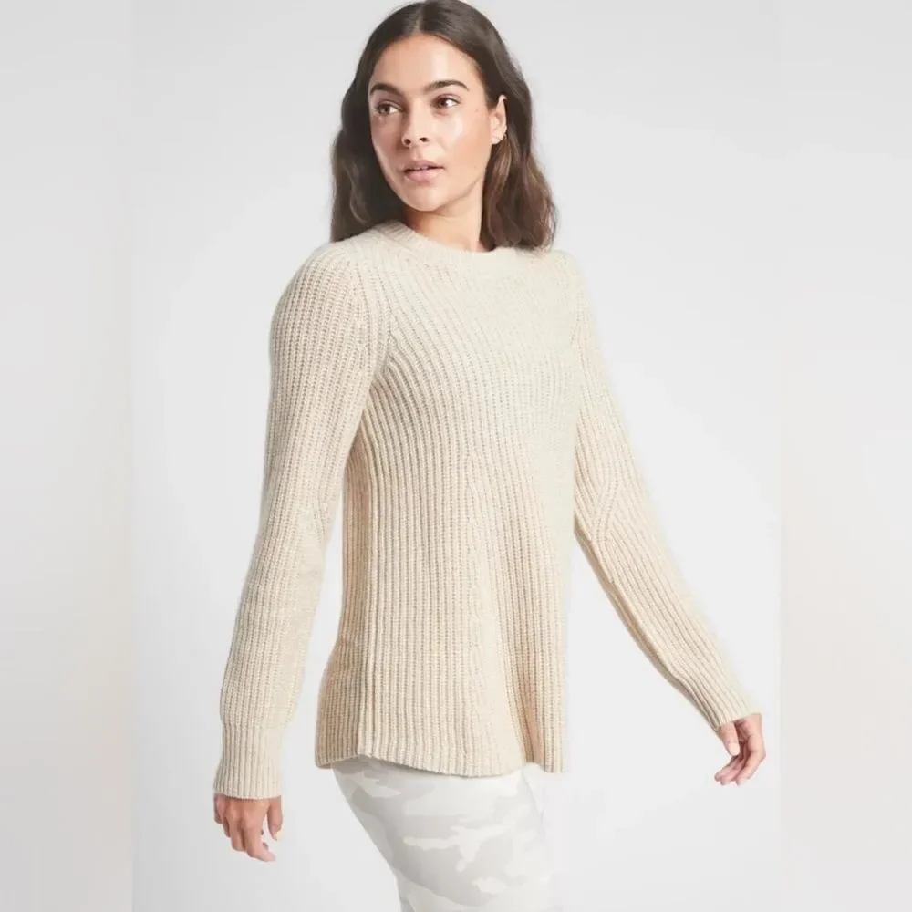 ATHLETA SIERRA CREW NECK WOOL BLEND SWEATER CREAM Size M